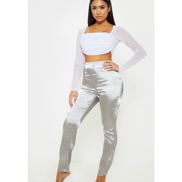 PrettyLittleThing Pants - PrettyLittleThing | Silver Satin Trouser